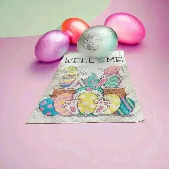 Adorable gnome-themes Easter decor.  Three gnomes and a 9 by 12 garden flag - Picture 8 of 10